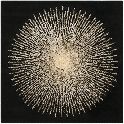 Tapis noir / beige en laine touffetée à la main Olivarria