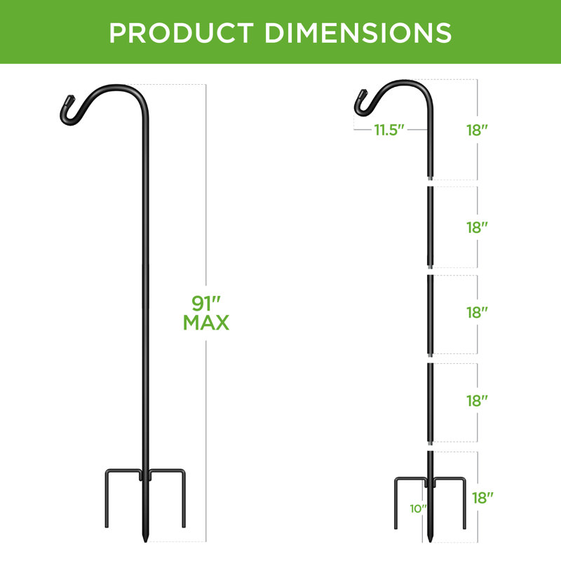 Adjustable Black Metal Shepherd Hooks with 3-Prong Base