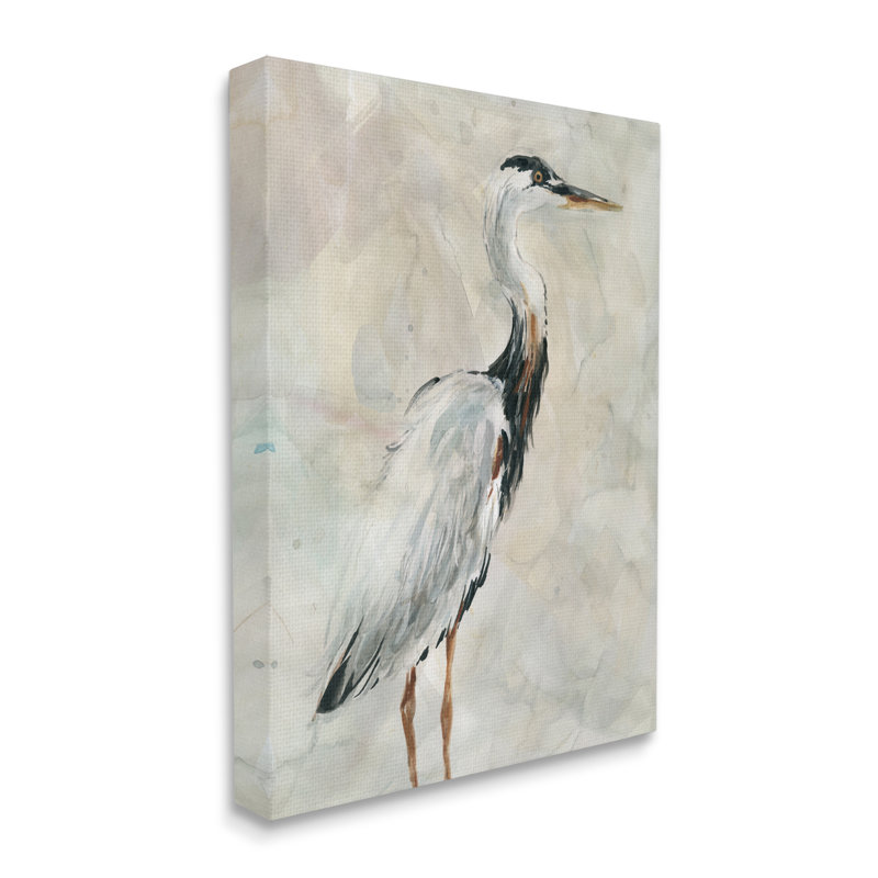 «Ornate Crane Portrait over Soft Neutral» par Carol Robinson - peinture sur toile, H 30 po x l 24 po, Toile tendue