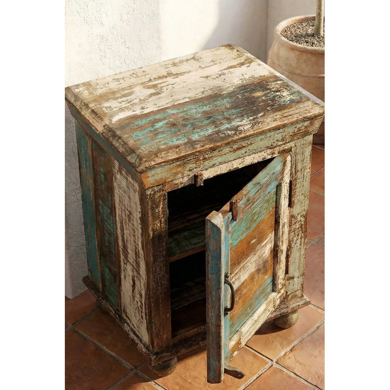 23" Handmade Mediterranean Wood Side Table | Global Accent End Table for Living Room or Bedside