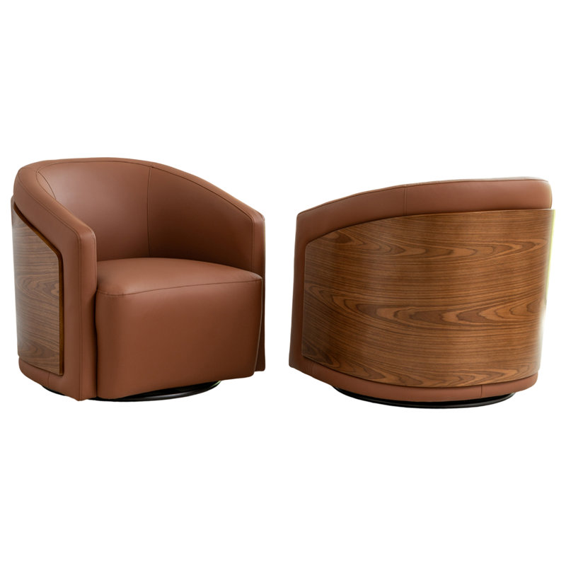 Ensemble de 2 fauteuils demi-tonneau Delwood, Brun profond
