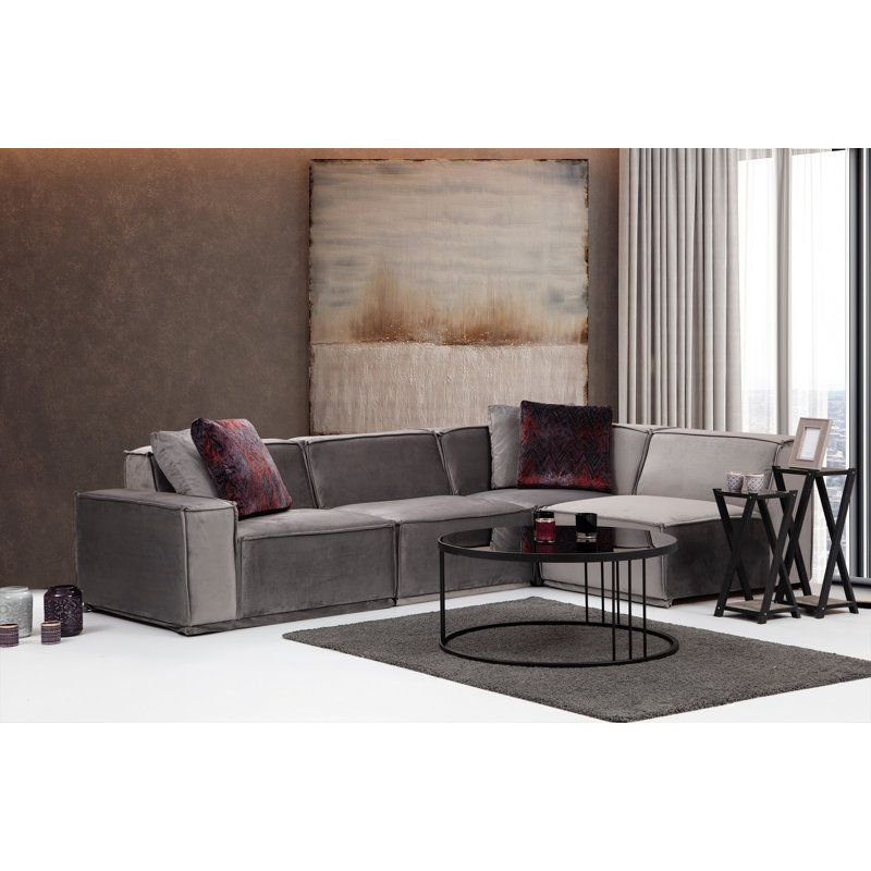 Élégant canapé d'angle avec structure en bois de hêtre, 118 x 75 x 30 pouces | Tissu 100% polyester, mousse grise douce et coussins en mousse de silicone | Comprend 4 coussins (20 x 20 po) | Coussins fixes, nettoyage à sec, conception hôtelière moderne