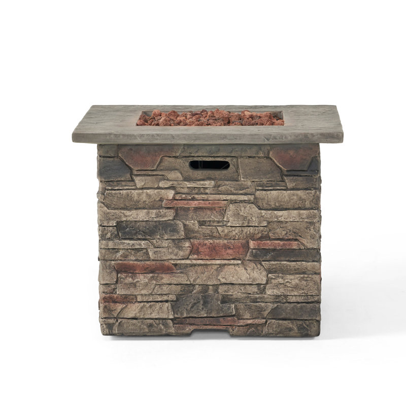 40,000 Fire Pit, 32'' Square, Grey Concrete Top, Lightweight Build