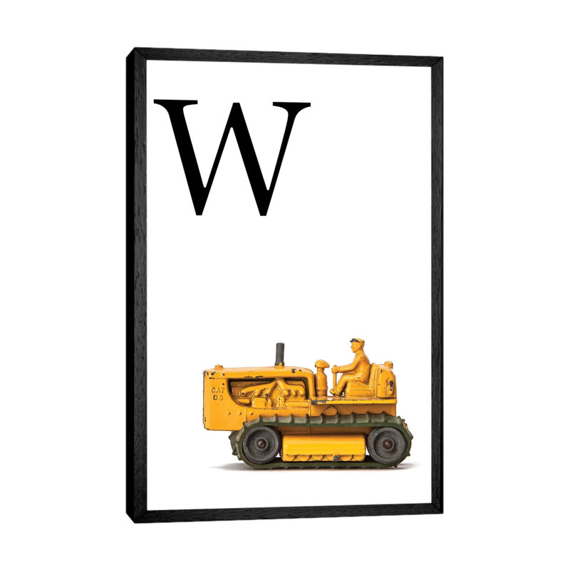 W Bulldozer Yellow White Letter - Print on Canvas, 66.04 cm H x 45.72 cm W, Black Framed