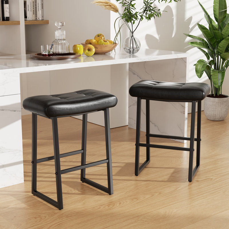 Counter Stool with Metal Frame, Black, Black