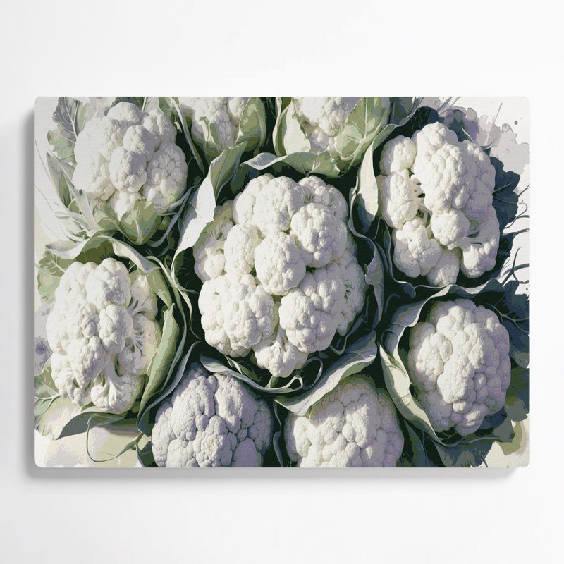 Art mural en métal légumes chou-fleur beige, H 16 po x l 20 po