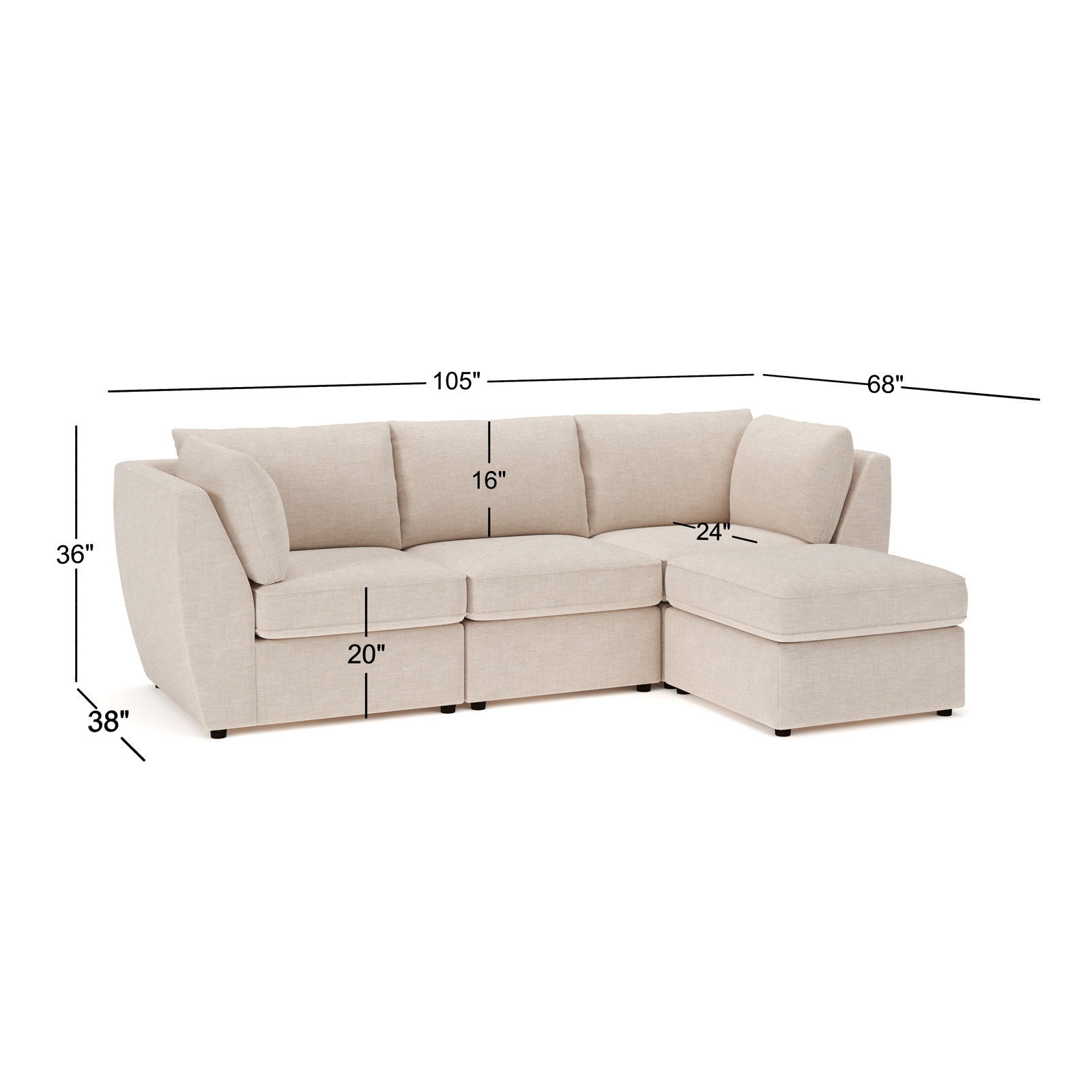 Caldwell 105" Modular Sofa, Bella Forest