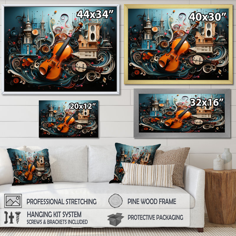 Malaila " Surreal Symphony ", 24" H x 32" W x 1" D, Gold Picture Framed