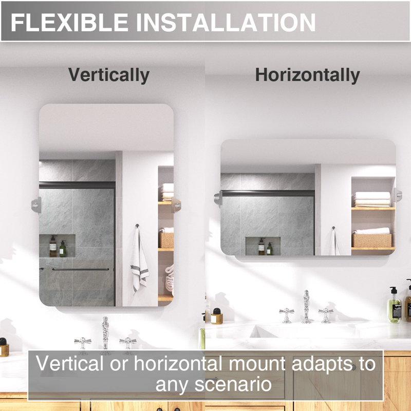 Twirl 24 in. W x 36 in. H Rectangular Frameless Tilt Wall Bathroom Vanity Mirror in Silver, Silver, 36" x 24"