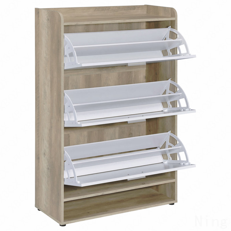 3-Tier Engineered Wood Shoe Storage Cabinet, White