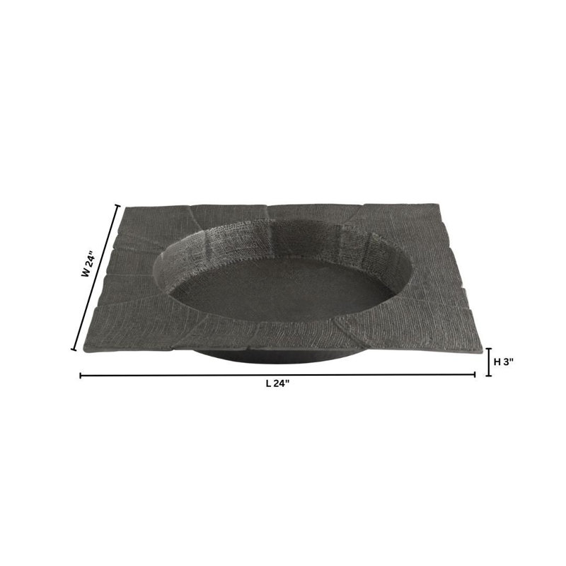 Baxter Metal Tray, Antique Pewter, 3" H x 24" W x 24" D