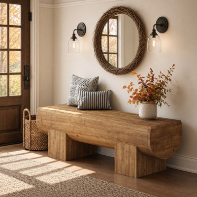 Solid Wood Entryway Bench, 47" Farmhouse Wooden End of Bed Bench