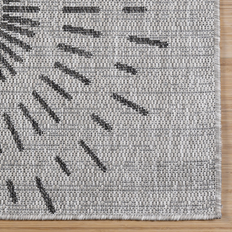 Paseo Tiaret All-Weather Flatweave Indoor/Outdoor Area Rug, Gray Black Silver Tribal Sunburst – Patio, Deck, Porch & Poolside