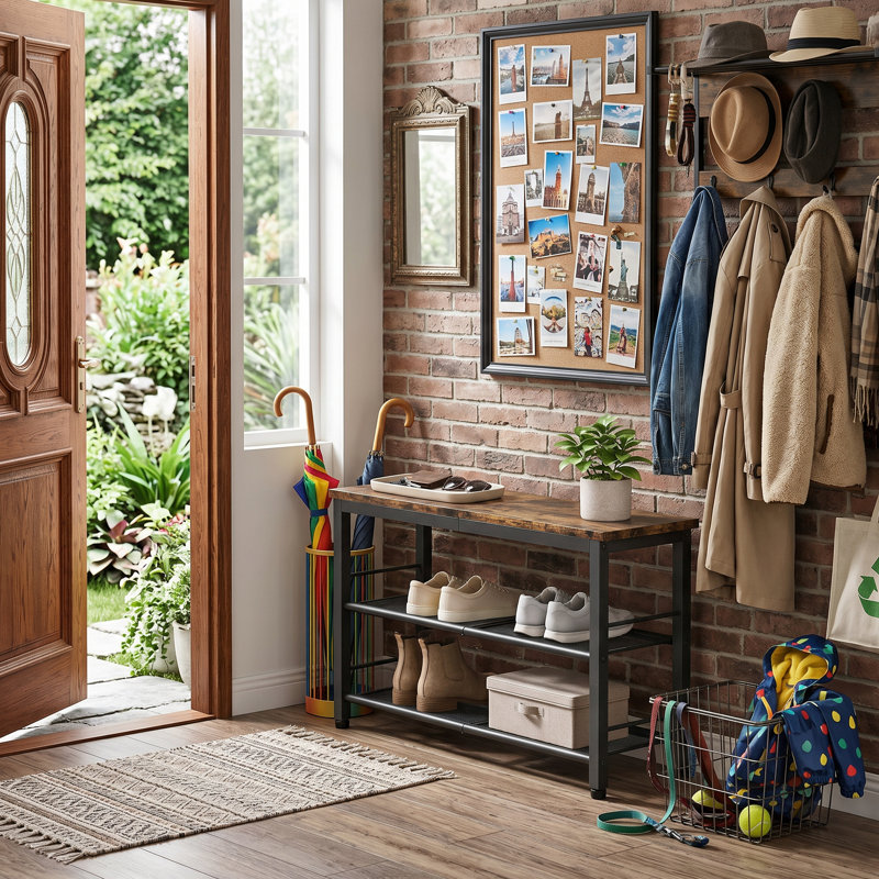 Shoe Storage Bench with Metal Frame, Entryway Shoe Rack Bench for Entryway Hallway Living Room Easy Assembly