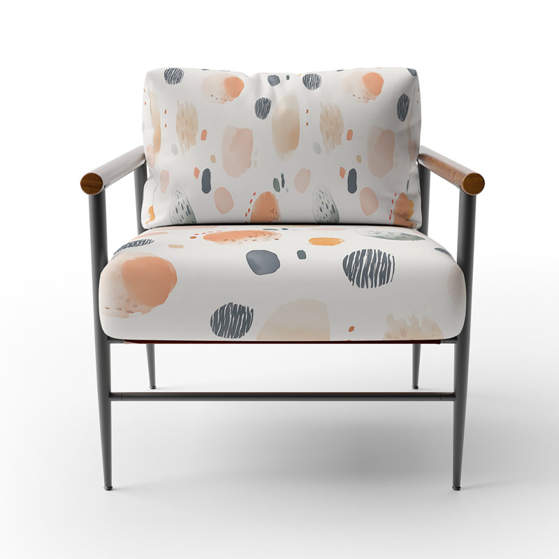 Chaise d'appoint à motif géométrique - Fauteuil orange à formes éparses, Bras ronds bruns