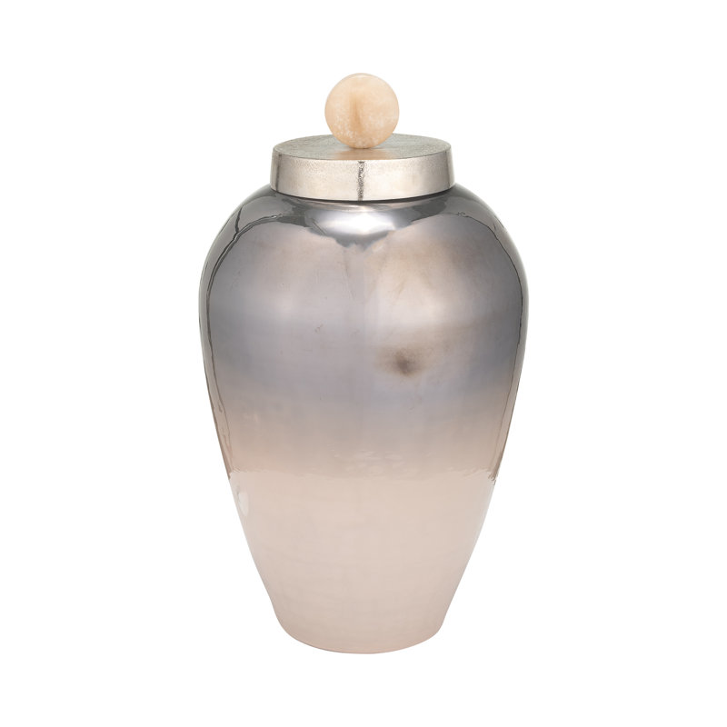 Vase en verre avec finition champagne rosé, fait de verre et de métal, finition dorée, H 17 po x l 9 po x P 9 po