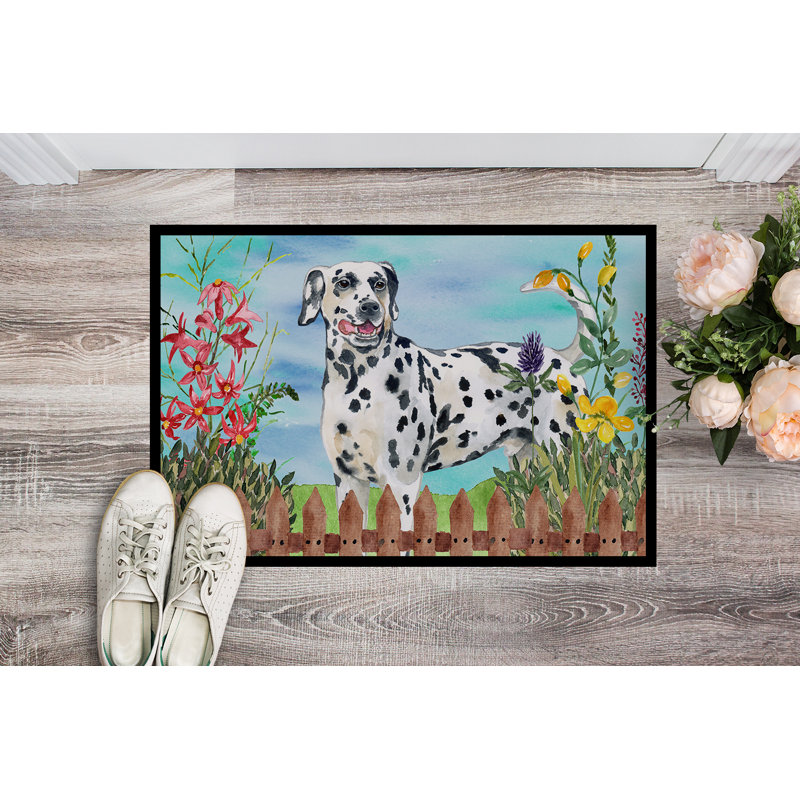 Tapis de porte pour l’extérieur antidérapant dalmatien spring, Rectangle 2 pi x 3 pi