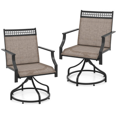 Patio Swivel Chairs, Set of 2 Metal Mesh Dining Chairs with Armrests and High Back, Outdoor Swivel Chairs for Garden, Backyard and Lawn