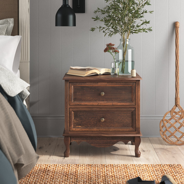 Lundgren Transitional 24'' Tall 2 - Drawer Nightstand with Wood Legs and Charging Station Space