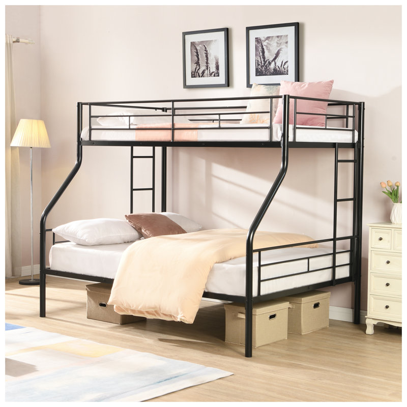 Structure de lit superposé simple au-dessus de double en métal avec échelle moderne, conception robuste en acier noir pour les enfants et les adolescents