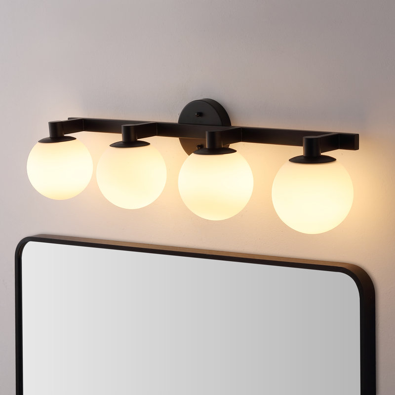Songer Metal/Frosted Glass Modern Contemporary LED Vanity, 4 Lights, Matte Black