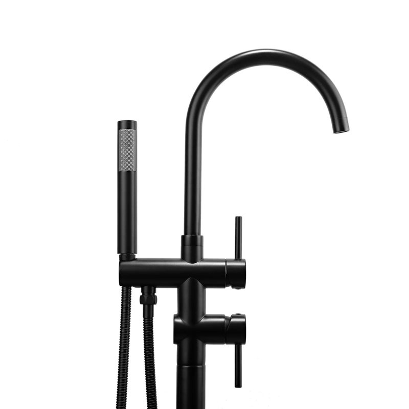 2 Handle Floor Freestanding Tub Filler with Diverter, Matte Black