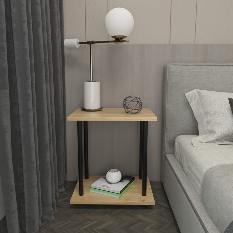 Coila Modern Nightstand With Metal Legs - Modern Square End Table with Lower Shelf, Black/Oak