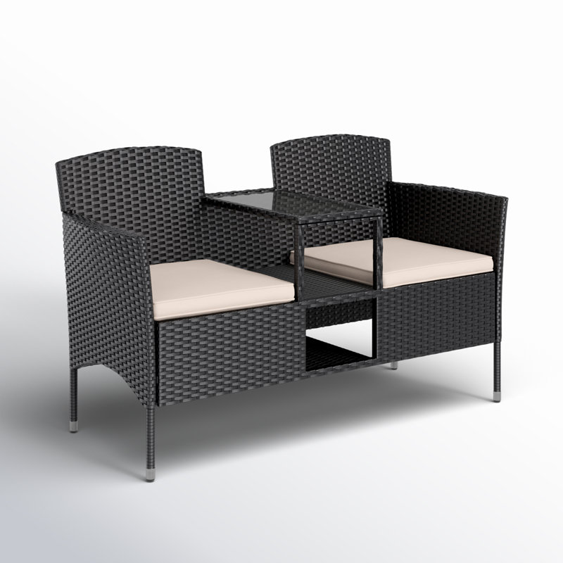 Causeuse d'extérieur en osier avec coussins Etna, Beige