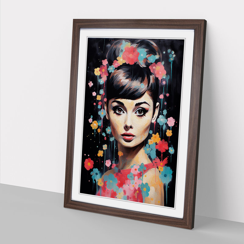 Audrey Hepburn Modern - Framed Print, Walnut Framed, 64cm H x 46cm W x 2cm D