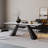 White+Black Rectangular Stone+Iron Butterfly Leaf Dining Table-1111255458