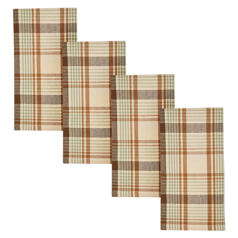  Edgewood Brown Plaid Napkin Set of 4, Beige Plaid