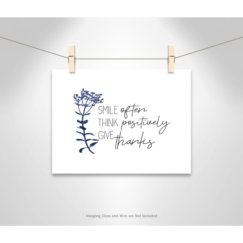 «Smile Souvent Think Positif Donnez Merci», impression d'art textuel sur papier sans cadre