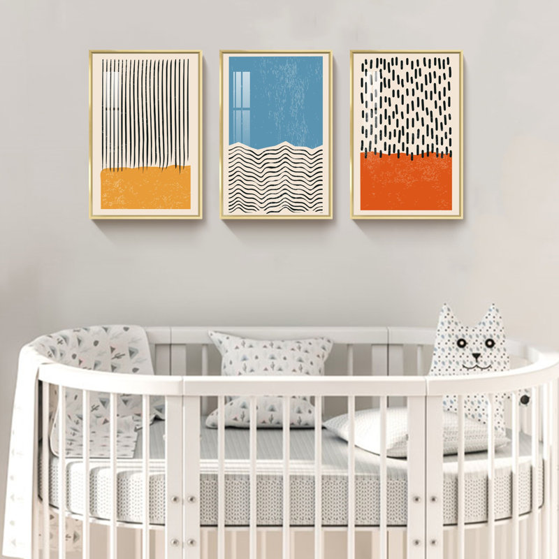 «Geometric Art», reproduction d'art encadrée sur toile 3 pièces, H 16 po x l 36 po x P 1 po, Or