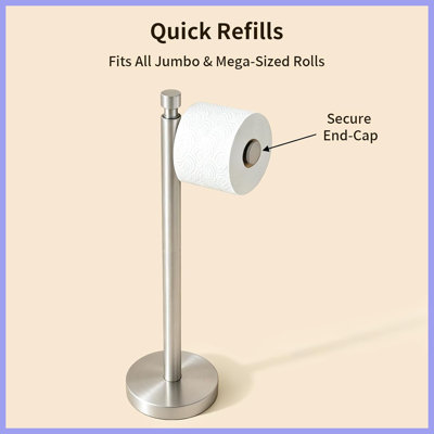 Brushed Nickel Freestanding Open‑Arm Toilet Paper Holder Stand, Heavy‑Duty Stainless‑Steel Bathroom Tissue Storage