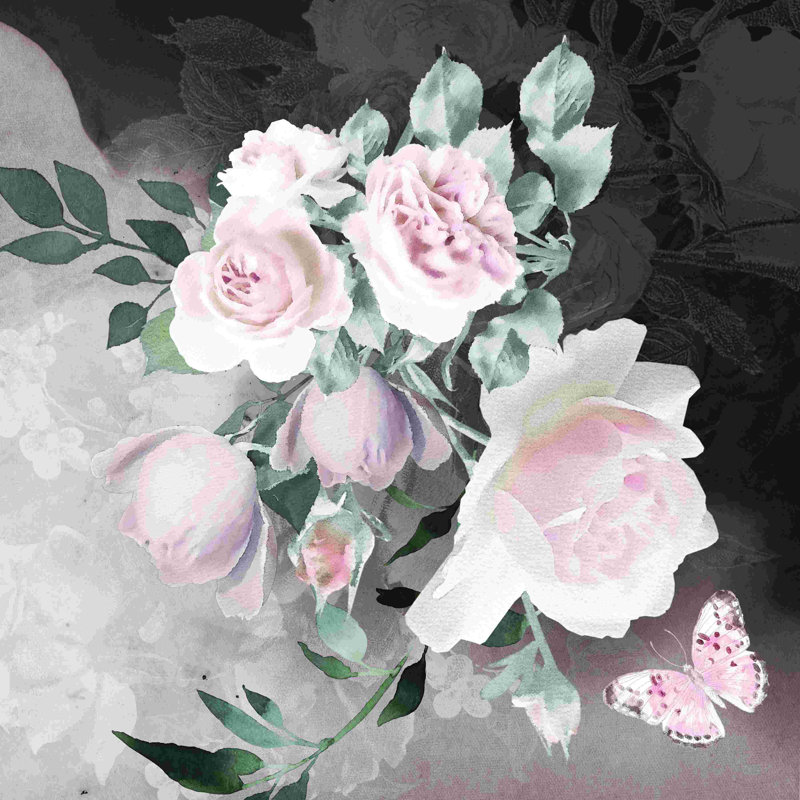 Noir Roses IV - Peinture, H 20 po x l 20 po, Non, Cadre doré simple