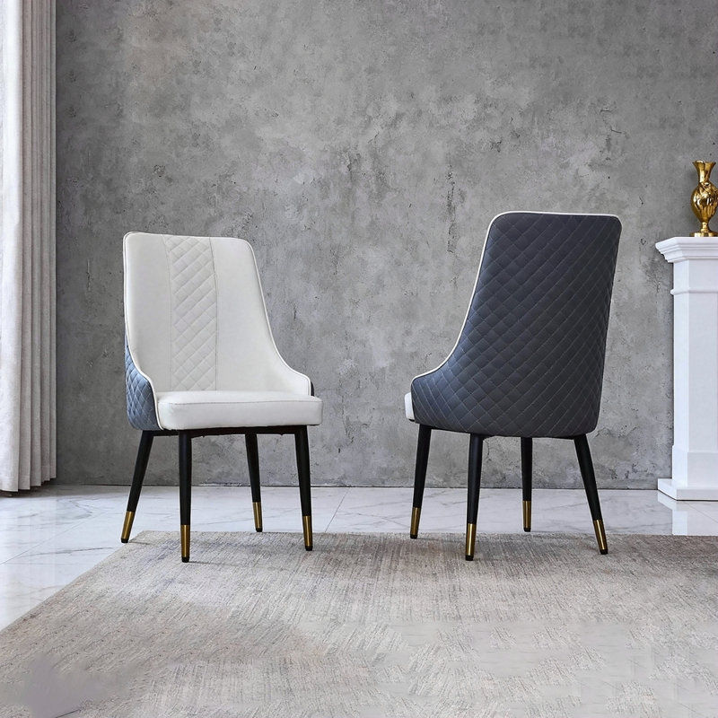 Chaises de salle à manger modernes en cuir PU - Chaises de cuisine ergonomiques à haut dossier avec pieds en acier au carbone, imperméables et faciles à nettoyer, pour le salon, le restaurant, le bureau (ensemble de 2)