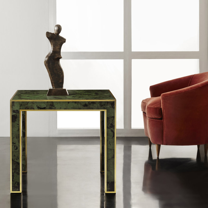Modern History End Table, Green/Gold