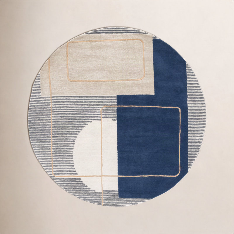 Lacy Hand-Tufted Wool and Viscose Geometric Rug, Round 6'