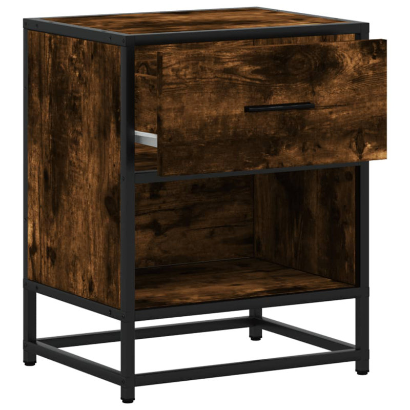 Amberle 40cm W Metal Bedside Table, Smoked Oak, 1