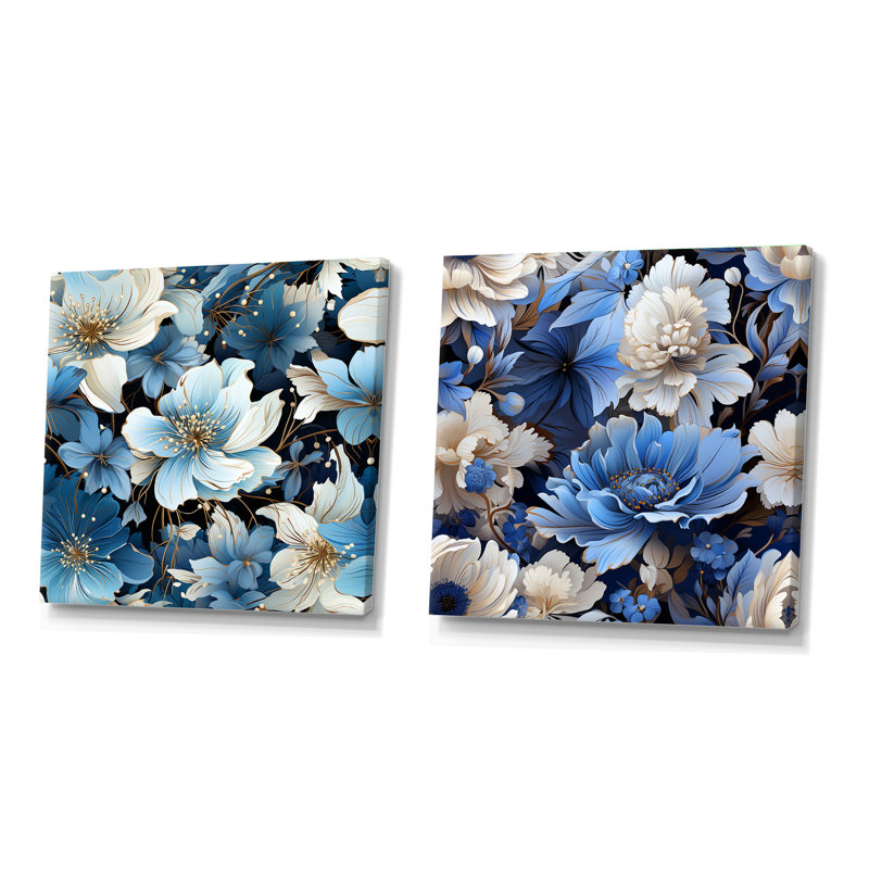 Gallucci - Ensemble de 2 collages carrés floraux, H 16 po x l 33 po, Toile tendue