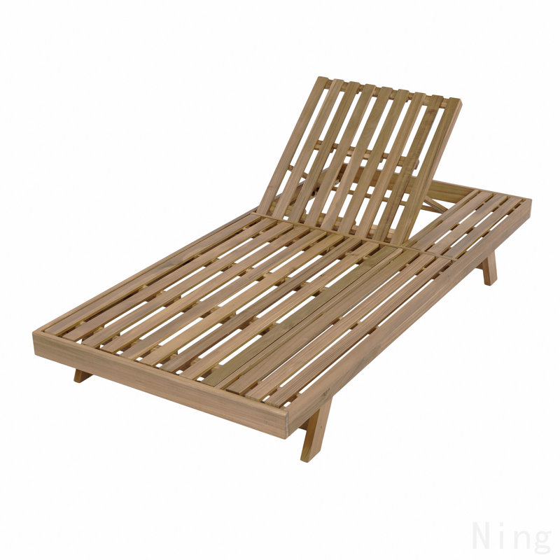 Méridienne pliable en bois d'acacia 2/3 avec dossier réglable et surface de rangement plate, finition noire non rembourrée, pour patio de jardin