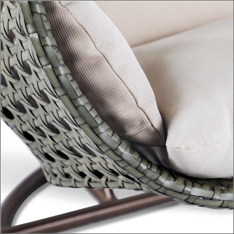 Balancelle suspendue en osier gris anthracite avec support et coussin bleu poussière, Beige / brun, Oui