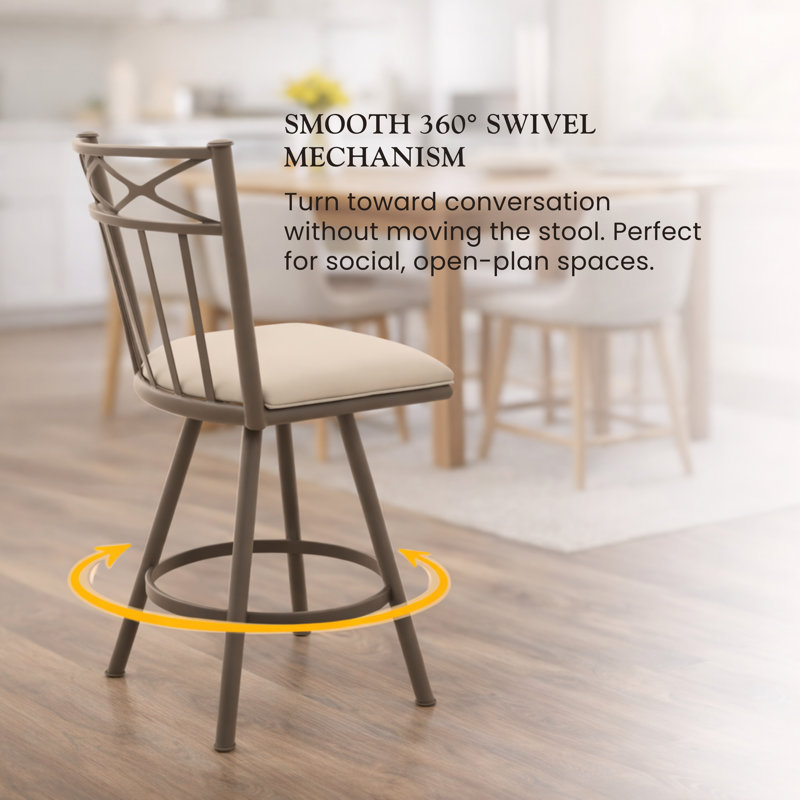 Sunnydale Lennix 26" Swivel Counter Stool, Steel Mist Finish & Silver Dune Leatherette