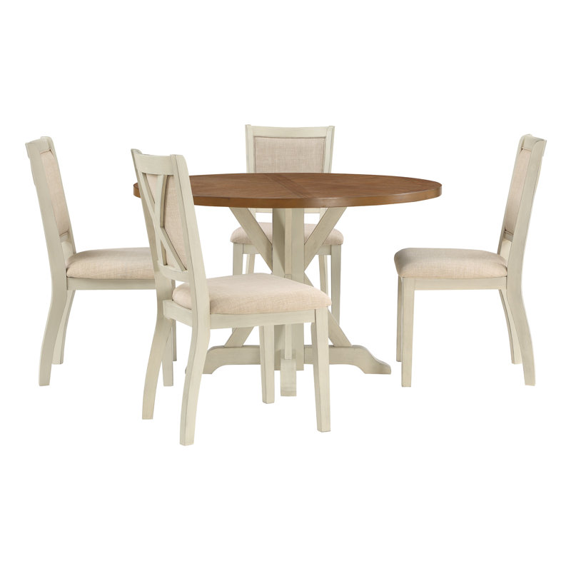 Ensemble de salle à manger Jacqueline, Blanc antique / beige, Blanc antique