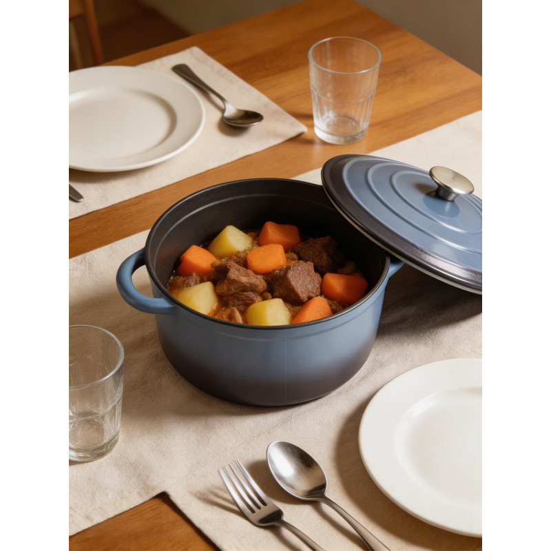 Belfry Kitchen Cast Iron Round Dutch Oven, 28cm, 6L, Black