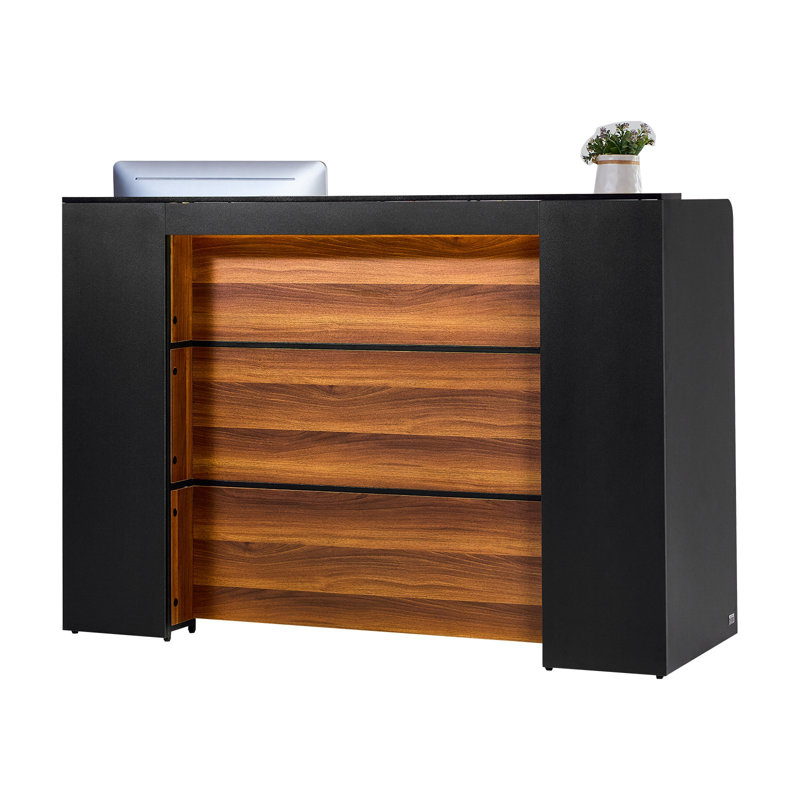 Bureau de réception, table de comptoir rectangulaire de 62 pouces, comptoir de réception avec lumière DEL, pour caisse, vestibule, salon de beauté et bureau, noir et brun