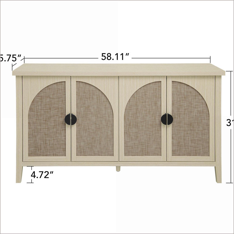 Armoires, rotin à 4 portes avec tablettes réglables | Scandinave | Beige