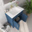Ensemble de meuble-lavabo moderne 28 po avec surface peinte, meuble-lavabo autoportant de style Mid-Century avec rangement, meuble-lavabo haut de gamme avec tiroirs et poignées en métal, bleu-1217498708