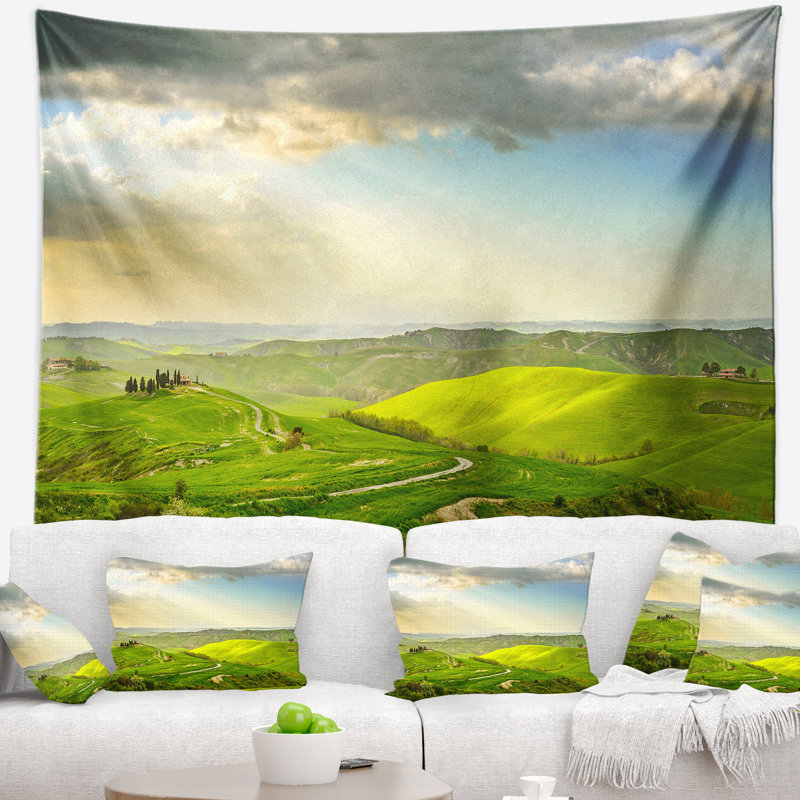 Tapisserie paysage rural coucher de soleil, H 50 po x l 60 po