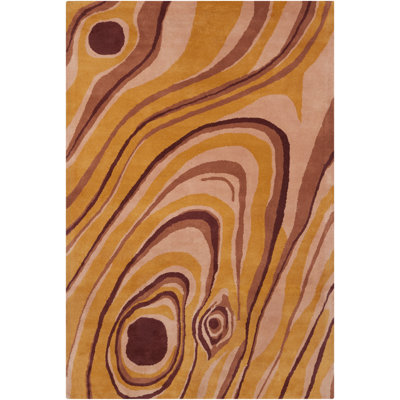 Tapis abstrait en laine touffeté à la main rouge foncé, pêche, orange et rouge corail